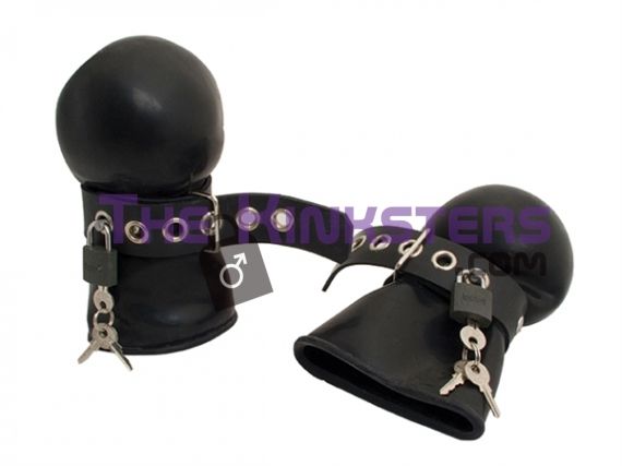 Rubber Lockable Bondage Mittens Black