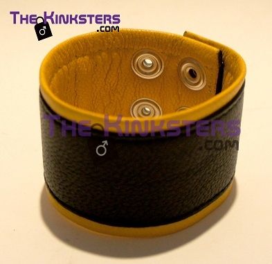 Leather Wrist Band Black &  Yellow