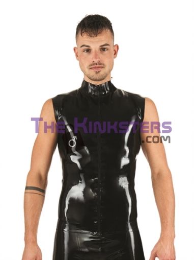 Mister B Rubber Sleeveless Zipped Collar T-Shirt Black