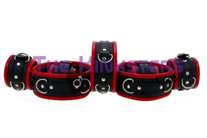 Black & Red Leather Padded Restraint Set (4 or 7 Piece Set)