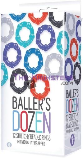 Baller's Dozen 12 Stretchy Cock Rings - Beaded