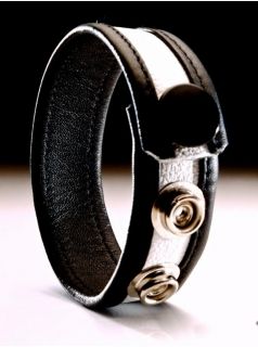 Leather Adjustable Cock Strap Black / White