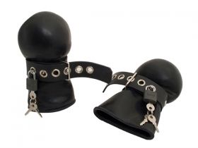 Rubber Lockable Bondage Mitts Black