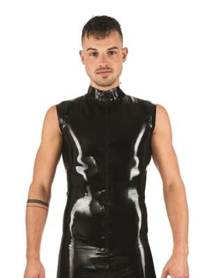 Mister B Rubber Sleeveless Zipped Collar T-Shirt Black